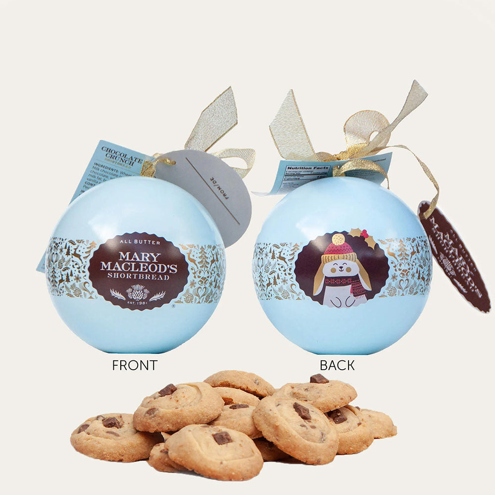 Holiday Ornament Tin With 6 Chocolate Crunch Shortbread Cookies