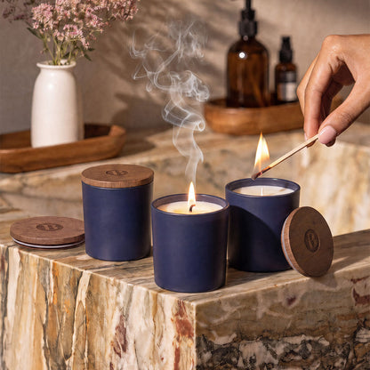 Vista Glass Candle 3-Pack With Acacia Wood Lids